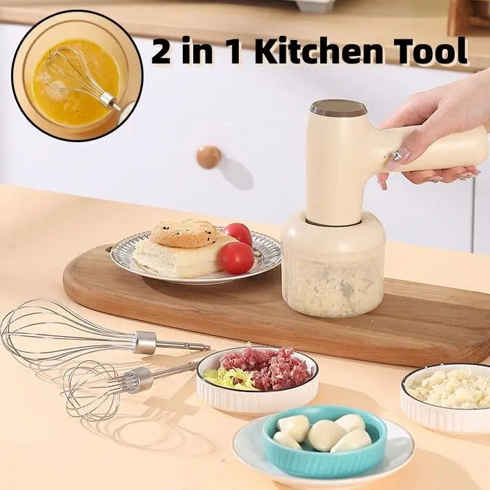 2 In 1 Electric Garlic Chopper USB Rechargeable Vegetable Chili Meat Ginger Masher Handheld Multipurpose Kitchen Gadgets Advibe Studio