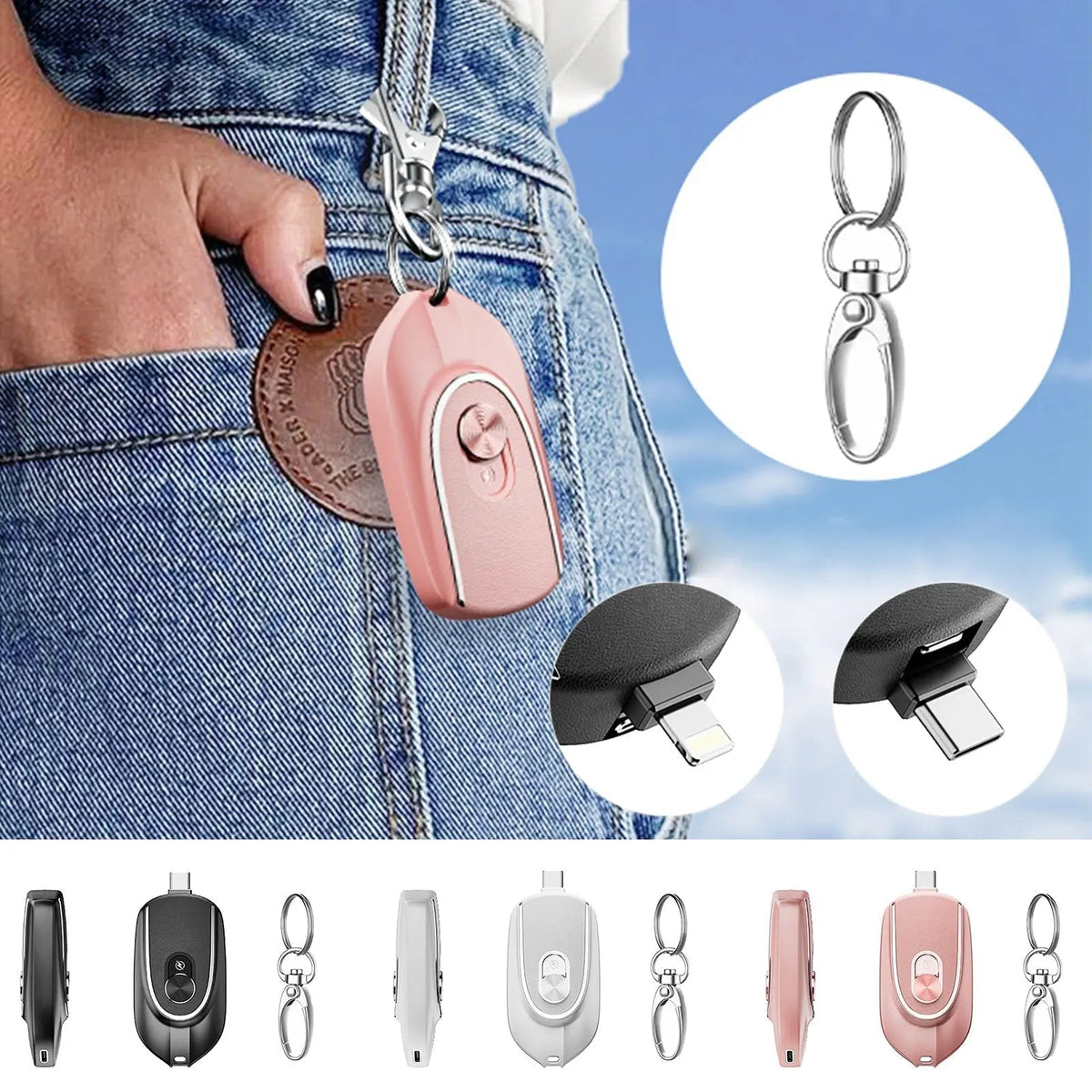 2 In 1 Mini Keychain Power Bank Keyring Hanging Buckle 2 Output Interfaces 5V 1200MAH Backup Power Bank Retractable Plug Waterproof Phone Charging Accessories Advibe Studio