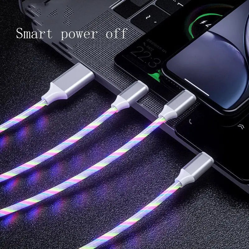 3 In 1 Micro USB Type C Cable LED Flowing Light Type C Chager Cable Mobile Phone Charging Wire Advibe Studio