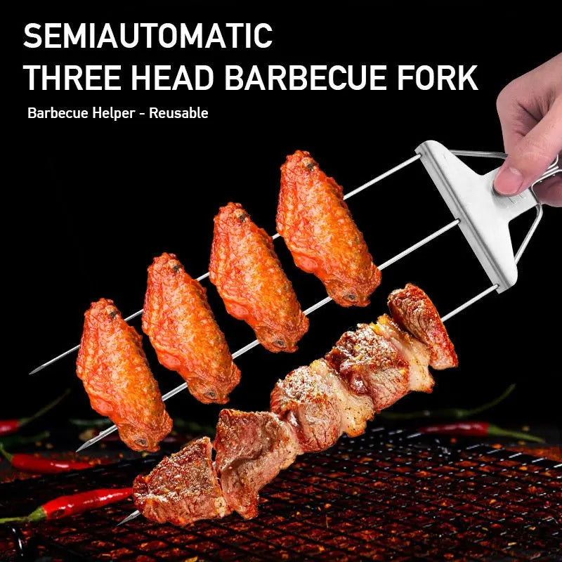 3-Prong Skewer Stick Needles Kebab 3 Way Forks Stainless Steel Barbecue Grill Fork Household BBQ Non-stick Advibe Studio