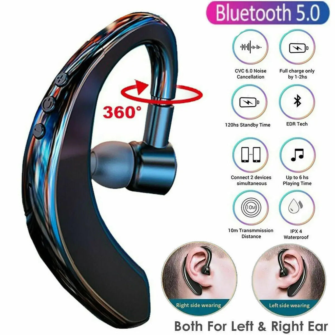 Bluetooth 5.0 Earpiece Driving Trucker Wireless Headset Earbuds Noise Cancelling Advibe Studio