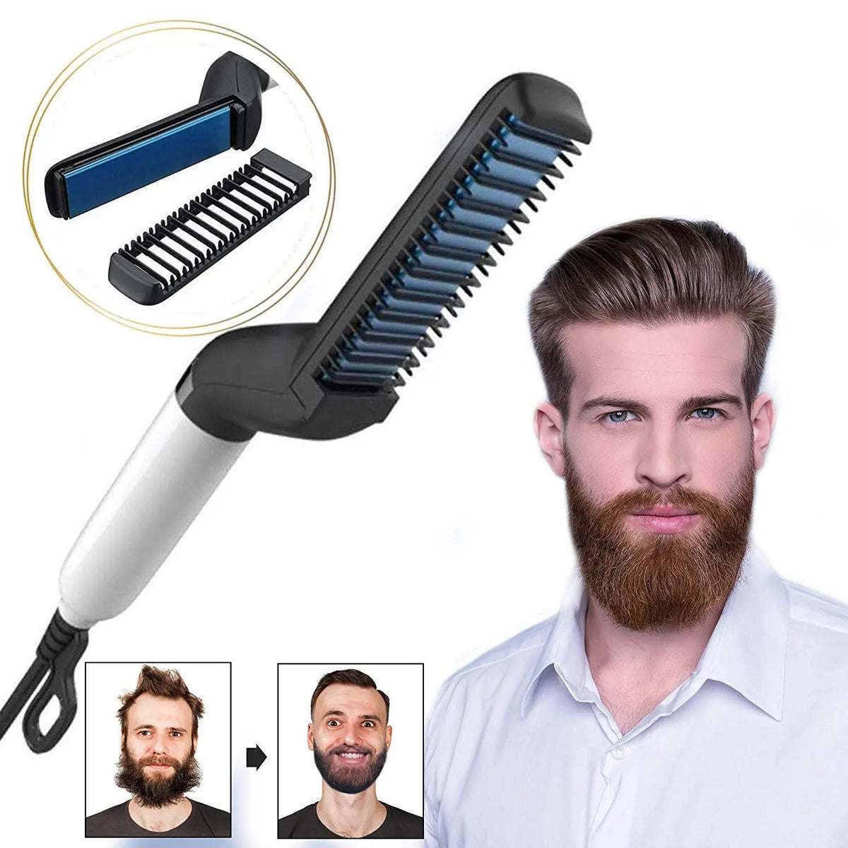 Electric Hair Straightener Brush,Men Quick Beard Straightener Styler Comb,Hair Straightening,Curly Hair Straightening Comb,Side Hair Detangling,Multifunctional Hair Curling Curler Advibe Studio