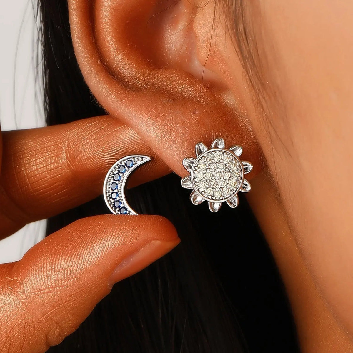 Fashion Sun And Moon Full Diamond Stainless Steel Studs Advibe Studio