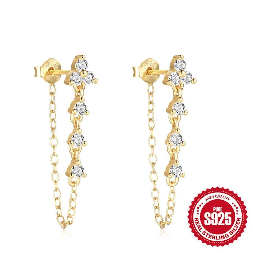 Female Pure Silver Chain Connected Diamond Studded Earrings Advibe Studio