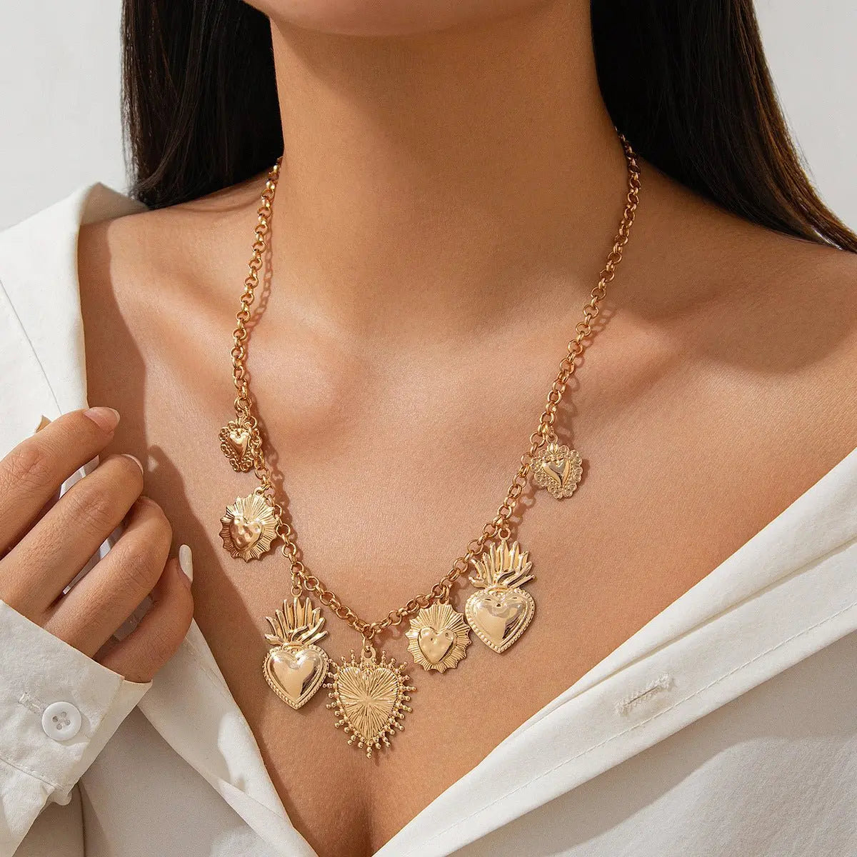 Flame Peach Heart Alloy Pendant Necklace Creative Advibe Studio