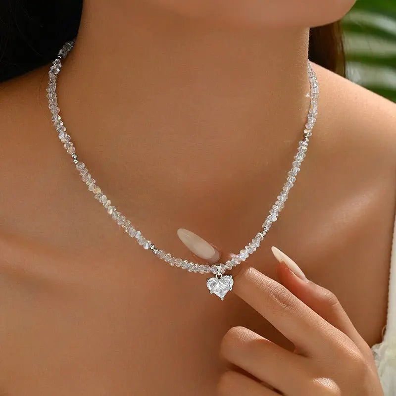 Simple Niche Personality Beaded Crystal Love Necklace Advibe Studio
