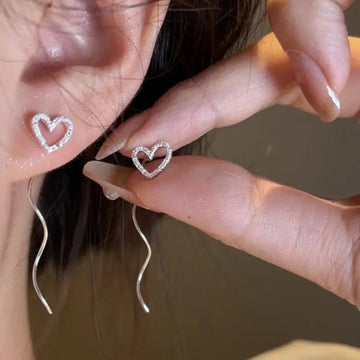 Sterling Silver Hollow Heart Wavy Ear Threads Female Niche Design Advibe Studio