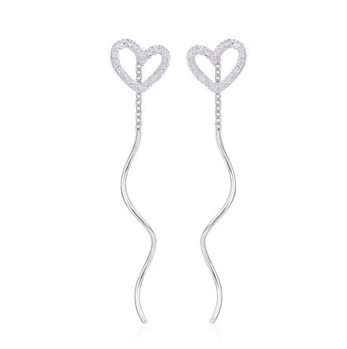 Sterling Silver Hollow Heart Wavy Ear Threads Female Niche Design Advibe Studio