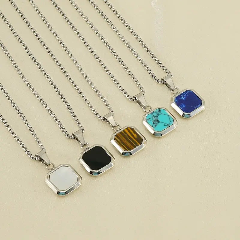 Titanium Steel Hip-hop Turquoise Square Pendant Necklace Advibe Studio